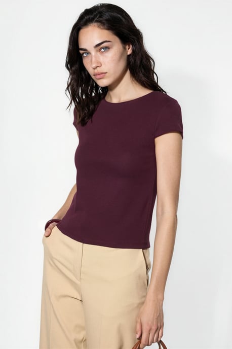 Crewneck Kurzarm Baumwollmischung Bluse - Image 4