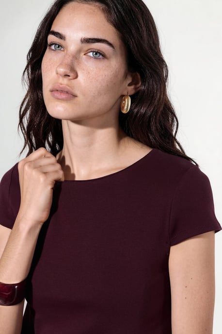 Crewneck Kurzarm Baumwollmischung Bluse - Image 5