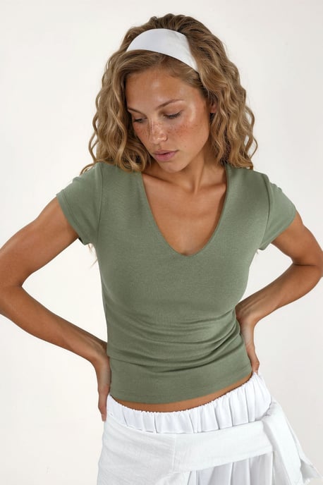 V-Ausschnitt Modal-Baumwollmischung Bluse - Image 1