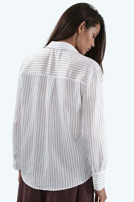Busem Lässiges gestreiftes Button-Down-Hemd - Weiß - Image 2