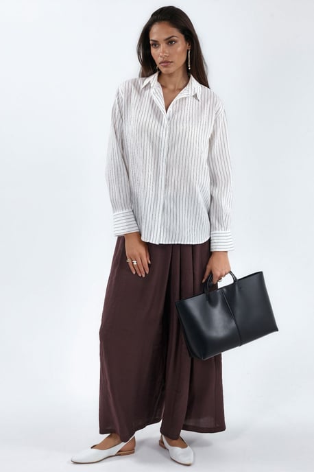 Busem Lässiges gestreiftes Button-Down-Hemd - Weiß - Image 5