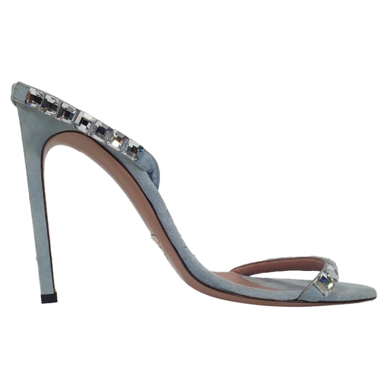 Gucci Kristall-verzierte Slingback Sandaletten aus blauer Wildleder - Image 1