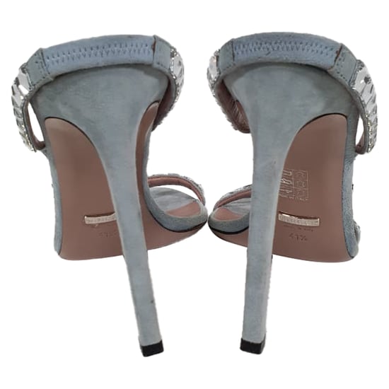 Gucci Kristall-verzierte Slingback Sandaletten aus blauer Wildleder - Image 3