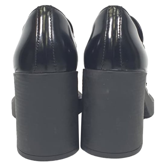 Prada Schokoladenfarbene High-Heel-Loafers aus schwarzem Leder - Image 3