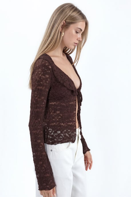 Damen-Spitzengeflechtjacke mit Bindeband vorne - Image 2