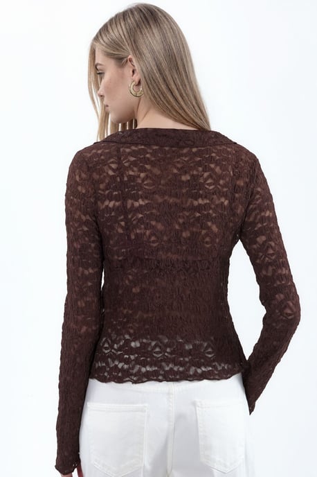 Damen-Spitzengeflechtjacke mit Bindeband vorne - Image 3