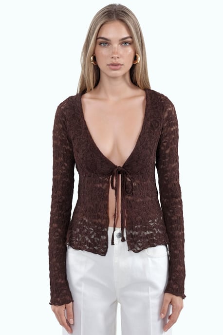 Damen-Spitzengeflechtjacke mit Bindeband vorne - Image 5