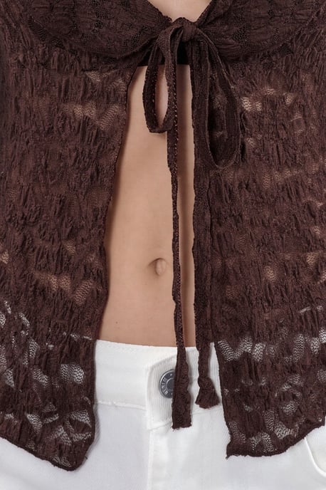 Damen-Spitzengeflechtjacke mit Bindeband vorne - Image 6