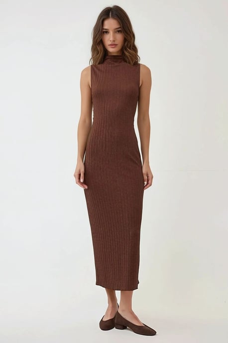 Strukturierter Halsband Bodycon Maxikleid - Image 5