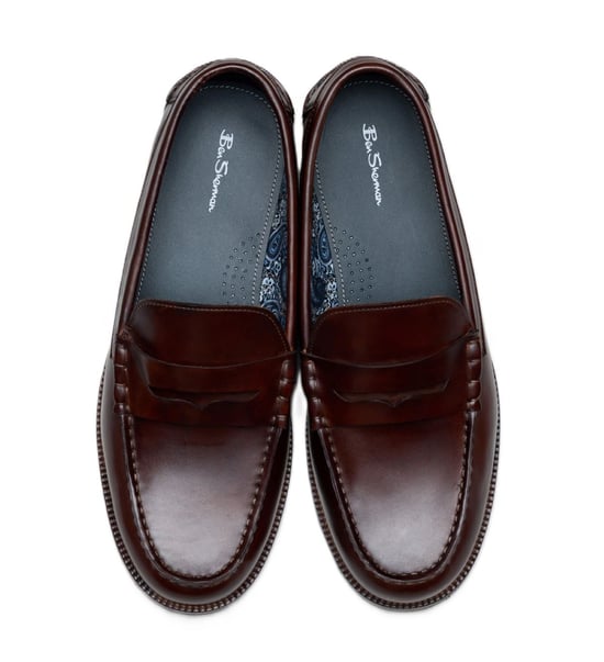 Ben Sherman Sid Brush Off Leder Herren Braune Penny Loafers - Image 3
