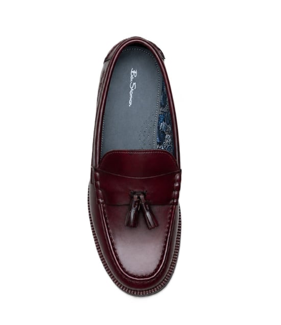 Ben Sherman Sid Pinselabzug Leder Herren Burgunder Quasten Slipper - Image 3