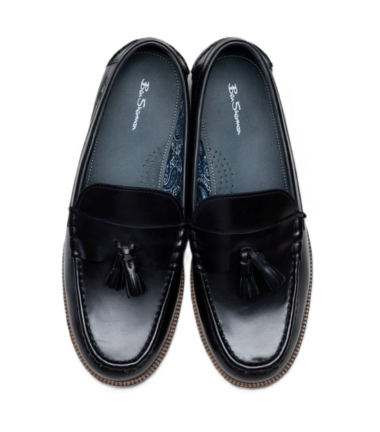 Ben Sherman Sid Brush Off Leder Herren Schwarze Quasten Slipper - Image 3