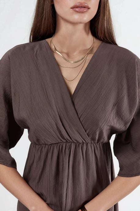 V-Ausschnitt Midikleid mit Wickeloptik und drei Viertelärmeln - Image 6