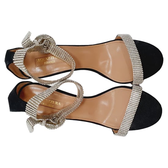 Aquazzura Kristall-besetzte Sandaletten mit Absätzen aus schwarzem Wildleder - Image 5