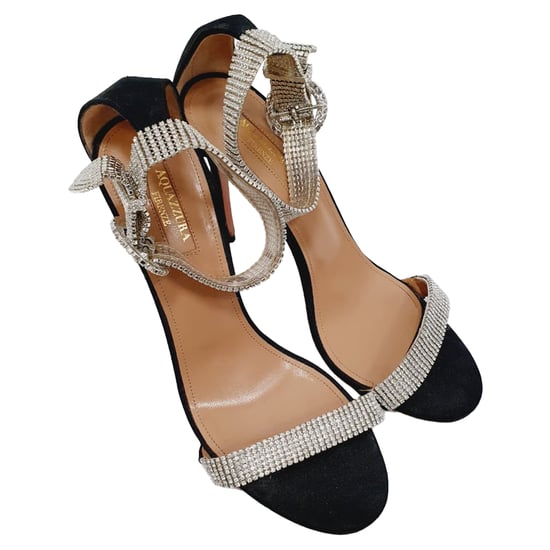 Aquazzura Kristall-besetzte Sandaletten mit Absätzen aus schwarzem Wildleder - Image 6