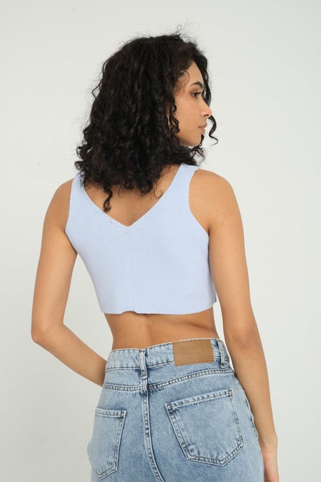 V-Ausschnitt Gestricktes Ripp-Zipper Crop Top - Image 3