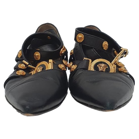Versace Tribute Logo Ballerina Flats aus schwarzem Leder - Image 2