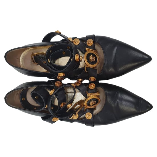 Versace Tribute Logo Ballerina Flats aus schwarzem Leder - Image 5
