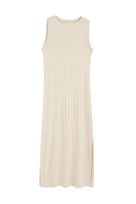 Ärmelloses Kleid cremefarben aus Rippstoff mit Polo Club Logo - Image 1