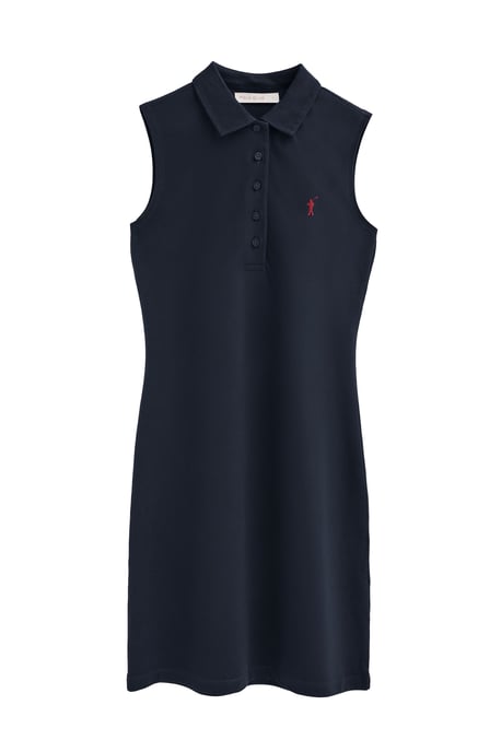 Kurzes ärmelloses Kleid marineblau mit Polokragen und Rigby Go Logo - Image 1