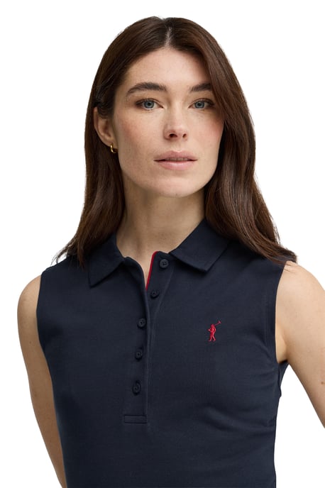 Kurzes ärmelloses Kleid marineblau mit Polokragen und Rigby Go Logo - Image 4