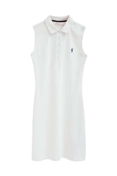 Kurzes ärmelloses Kleid weiß mit Polokragen und Rigby Go Logo - Image 1