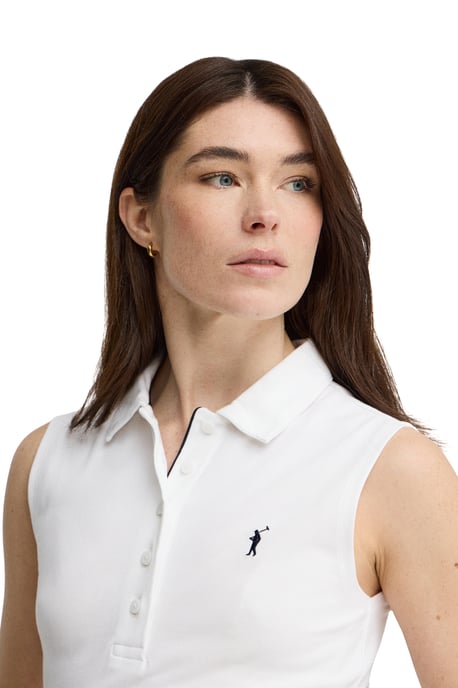Kurzes ärmelloses Kleid weiß mit Polokragen und Rigby Go Logo - Image 4