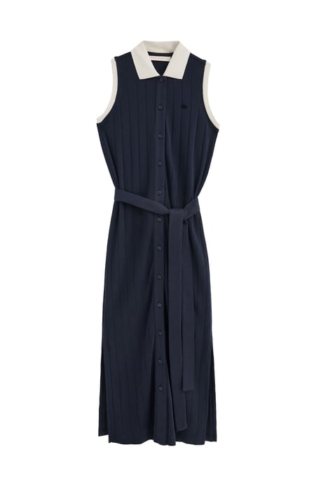 Kleid marineblau aus Rippstoff mit Polo Club Bindegürtel - Image 1