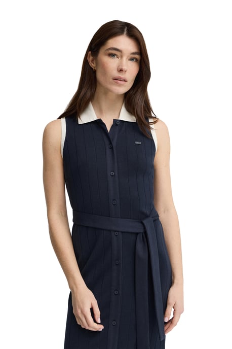 Kleid marineblau aus Rippstoff mit Polo Club Bindegürtel - Image 2