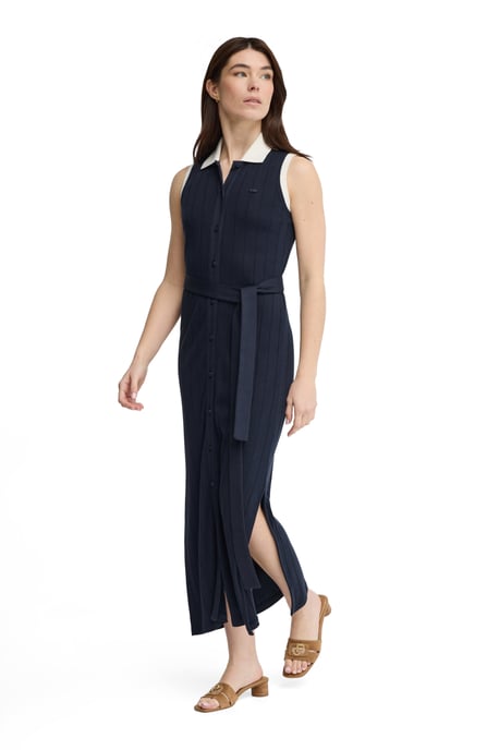 Kleid marineblau aus Rippstoff mit Polo Club Bindegürtel - Image 3
