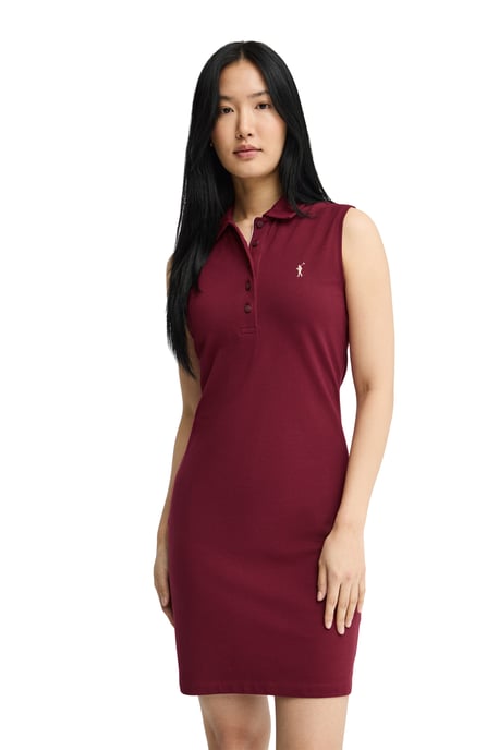 Kurzes ärmelloses Kleid granatrot mit Polokragen und Rigby Go Logo - Image 2