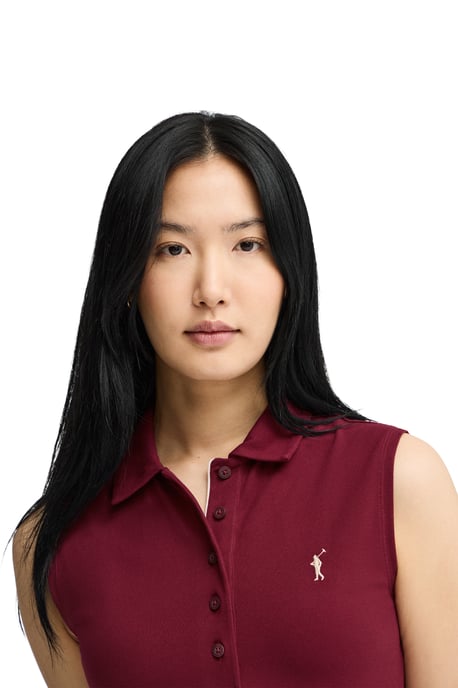Kurzes ärmelloses Kleid granatrot mit Polokragen und Rigby Go Logo - Image 4
