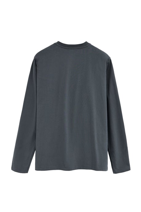 T-Shirt steingrau mit Henley-Ausschnitt und Rigby Go Stickerei - Image 2