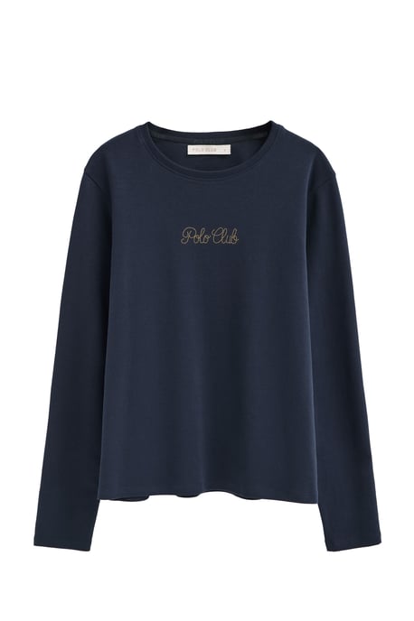 T-Shirt marineblau mit langen Ärmeln und glitzerndem Polo Club-Logo - Image 1
