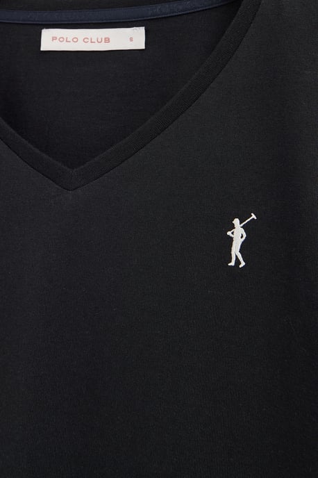 Langärmliges T-Shirt schwarz mit V-Ausschnitt und Rigby Go Stickerei - Image 3
