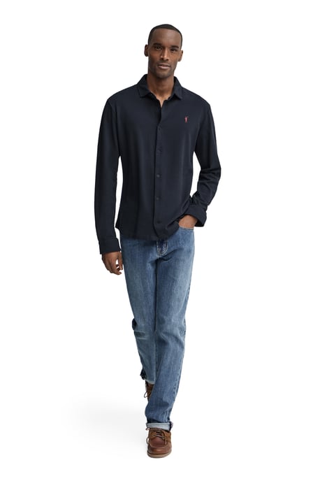 Poloshirt marineblau mit durchgehender Knopfleiste und Rigby Go Stickerei - Image 3
