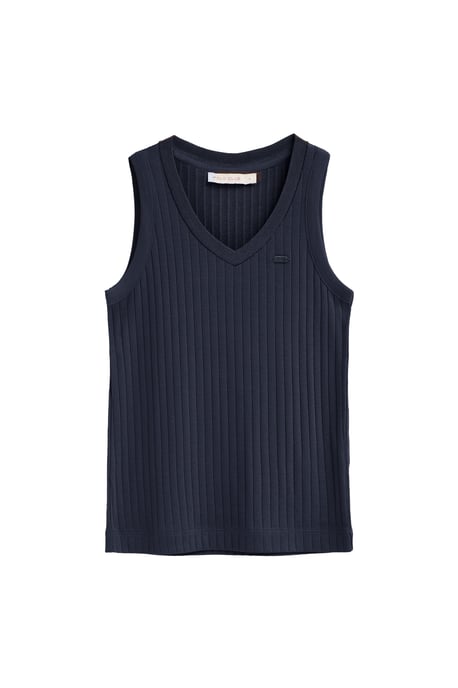 Ärmelloses T-Shirt marineblau aus Rippstoff mit V-Ausschnitt und Polo Club Logo - Image 1