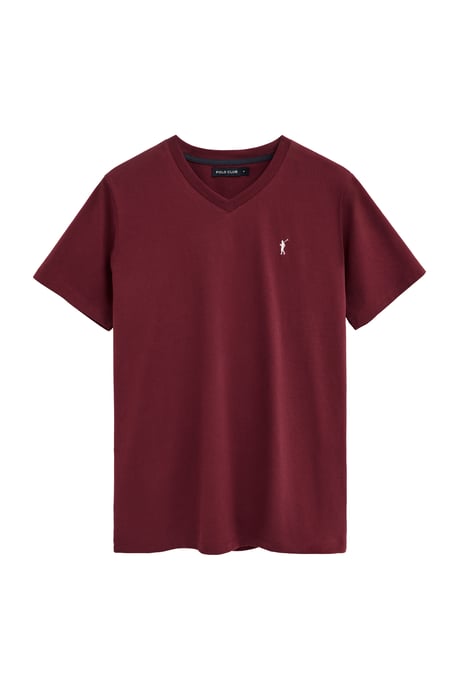 T-Shirt granatrot mit V-Ausschnitt und Rigby Go Logo - Image 1