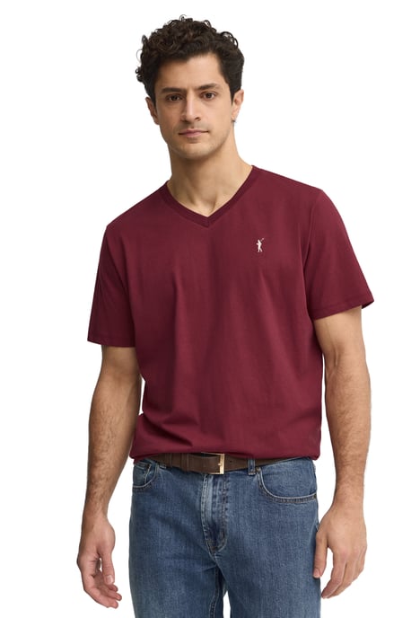 T-Shirt granatrot mit V-Ausschnitt und Rigby Go Logo - Image 2
