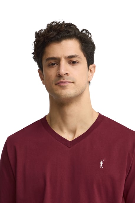 T-Shirt granatrot mit V-Ausschnitt und Rigby Go Logo - Image 4