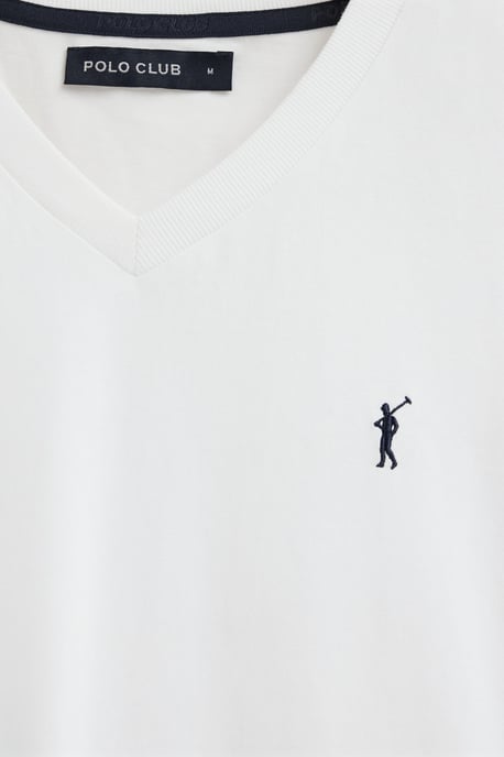 T-Shirt weiß mit V-Ausschnitt und Rigby Go Logo - Image 3