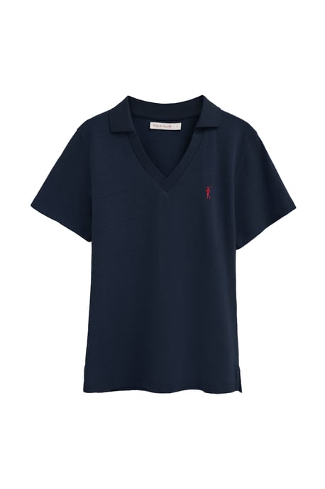 Cotolino-Poloshirt marineblau mit knopflosem Kragen und Rigby Go Stickerei - Image 1