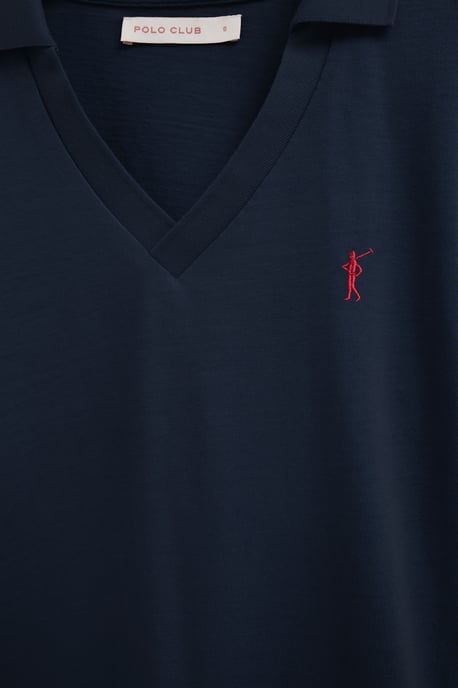 Cotolino-Poloshirt marineblau mit knopflosem Kragen und Rigby Go Stickerei - Image 3