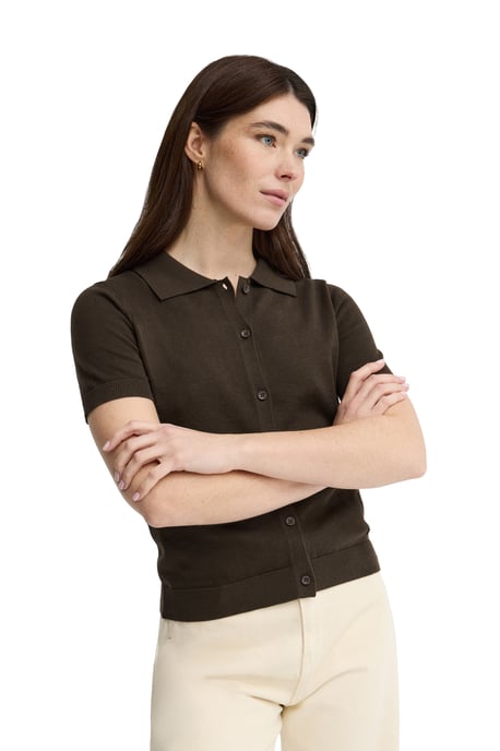 Kurzärmliger Cardigan in dunklem Schokobraun mit Polo Club Logo - Image 2