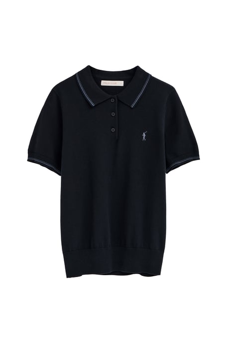 Kurzärmliger Pullover marineblau mit Polokragen und Rigby Go Stickerei - Image 1