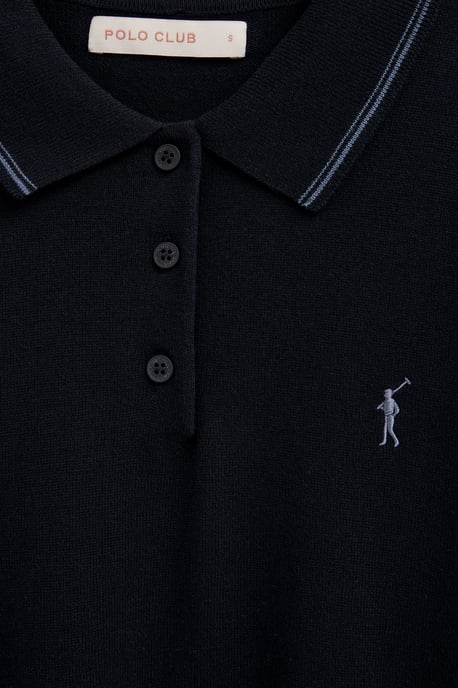 Kurzärmliger Pullover marineblau mit Polokragen und Rigby Go Stickerei - Image 3
