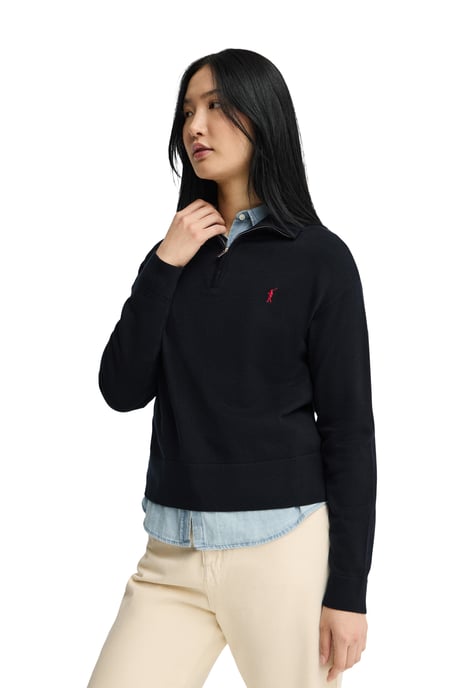 Pullover marineblau mit Zip-Kragen und Rigby Go Stickerei - Image 2