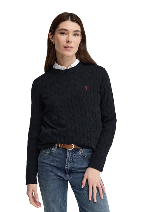 Strickpullover marineblau mit Zopfmuster und Rigby Go Stickerei - Image 2