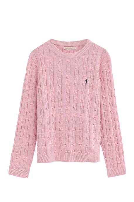 Strickpullover rosa mit Zopfmuster und Rigby Go Stickerei - Image 1