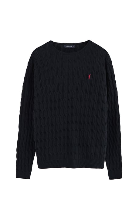 Zweierpack Herren-Strickpullover marineblau und ecru mit Zopfmuster und Rigby Go Logo - Image 3